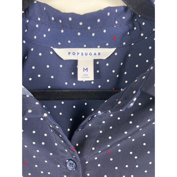 Popsugar Blue and White Collared Polka Dot Button Front Sleeveless Dress Medium - Picture 2 of 9